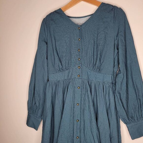 Super Cute Dresses Indigo Lattice Hearthside 100% Cotton S Blue Prairie - Picture 5 of 6